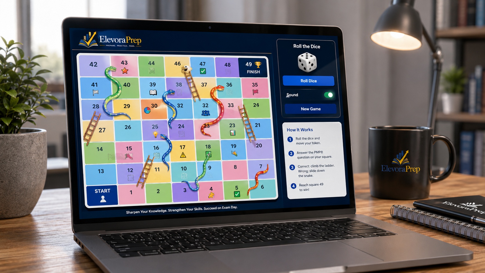 Interactive PMP learning games for exam preparation on ElevoraPrep